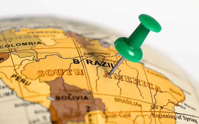 Travel to Brazil, South America, tourism, travel concepts, Brazil map, globe, HD wallpaper
