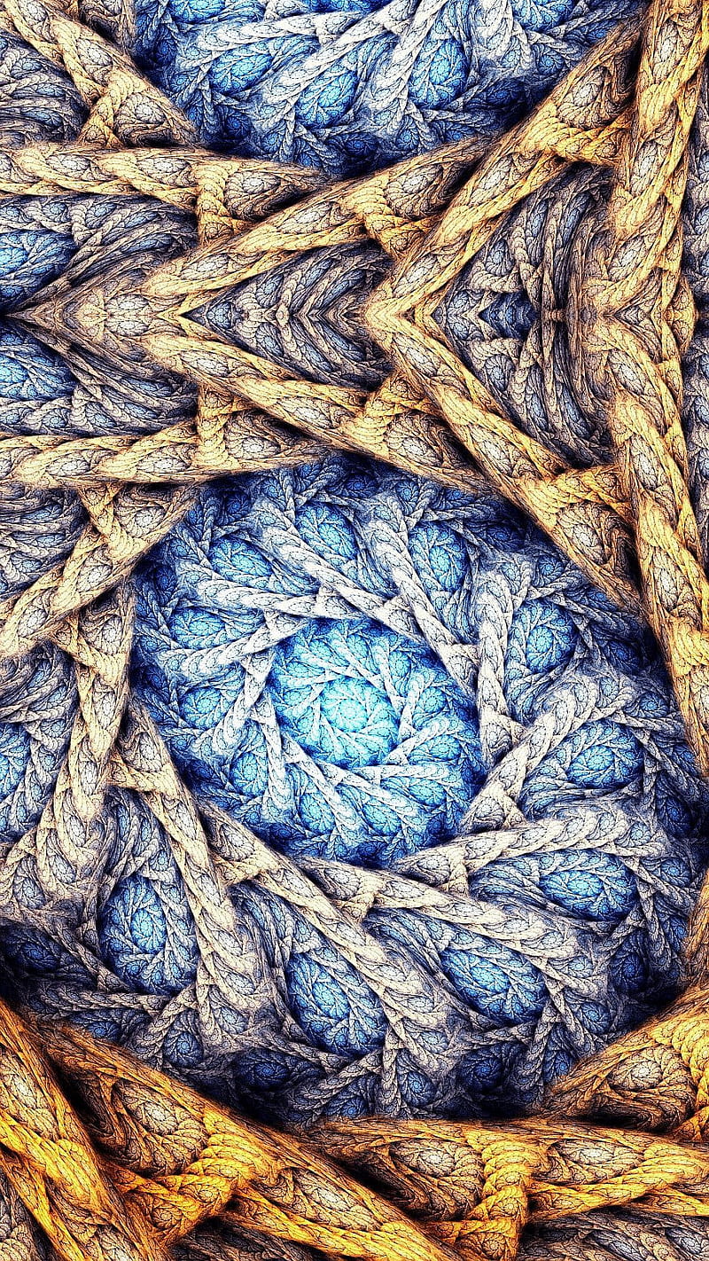 Fractal Shells, blue, fractal art, tan gold, HD phone wallpaper