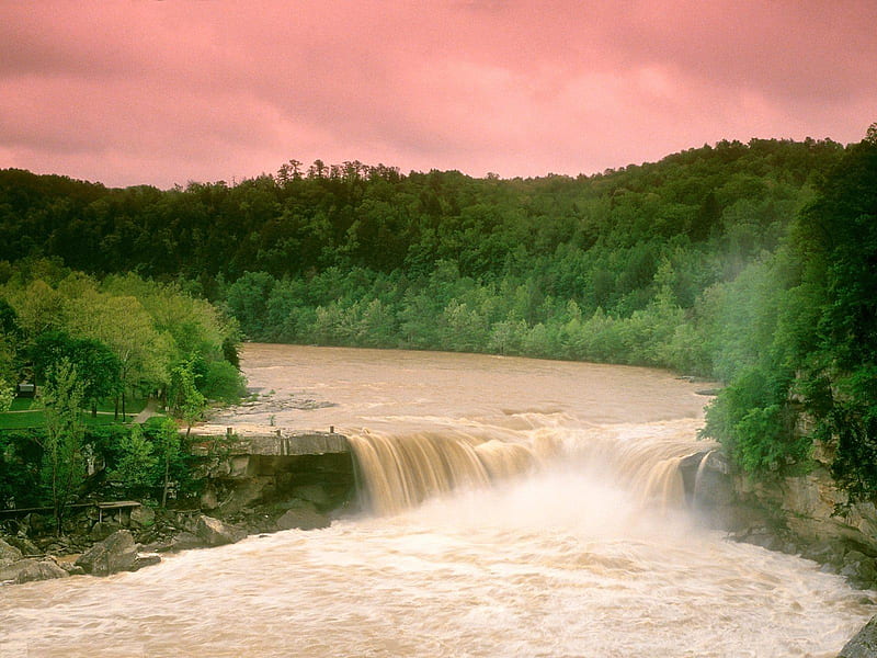 Cumberland Falls !!!, fall, green, background, nature, pink, HD wallpaper
