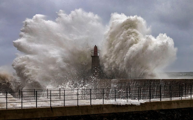 Lighthouse in Storm, Spain, lighthouse, wave, splash, storm, sea, HD ...