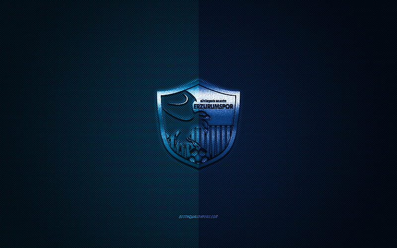 BB Erzurumspor, Turkish football club, 1 Lig, blue logo, blue carbon fiber background, football, Erzurum, Turkey, BB Erzurumspor logo, Buyuksehir Belediye Erzurumspor, HD wallpaper