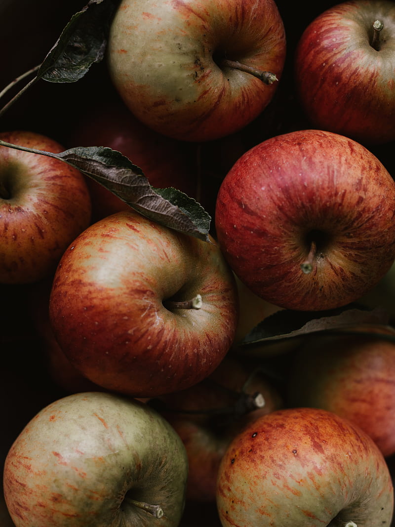 apples, fruit, red, leaves, HD phone wallpaper