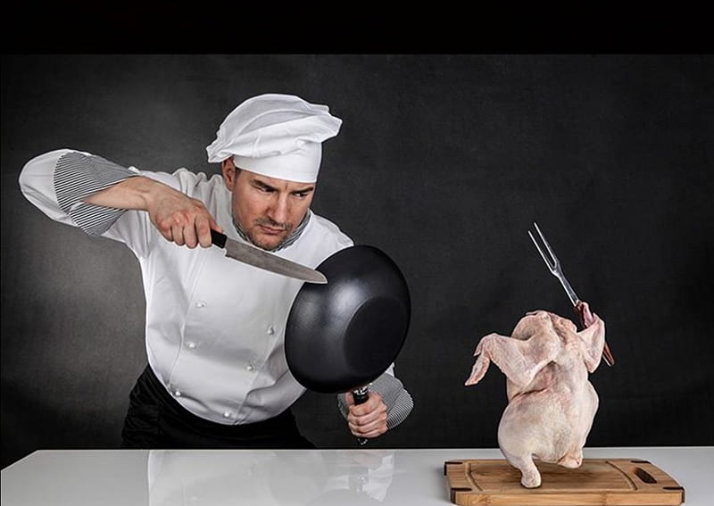 Chef fight, chef, chicken, cook, meat, fun, HD wallpaper