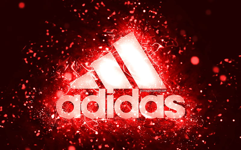 Adidas red logo red neon lights, creative, red abstract background, Adidas logo, brands, Adidas, HD wallpaper