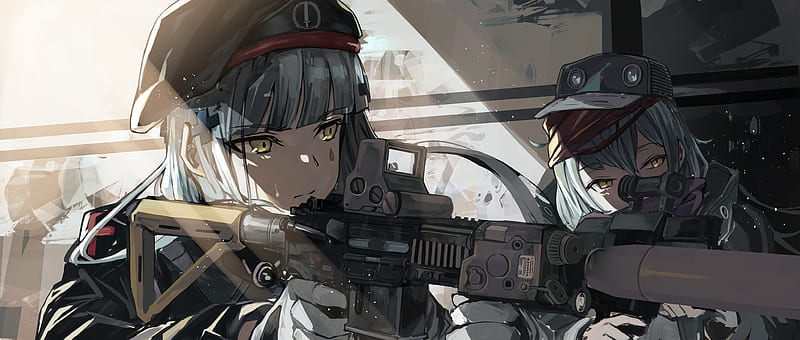 hk416, g11, girls frontline, rifle, military uniform, anime games, gloves, hat, Anime, HD wallpaper