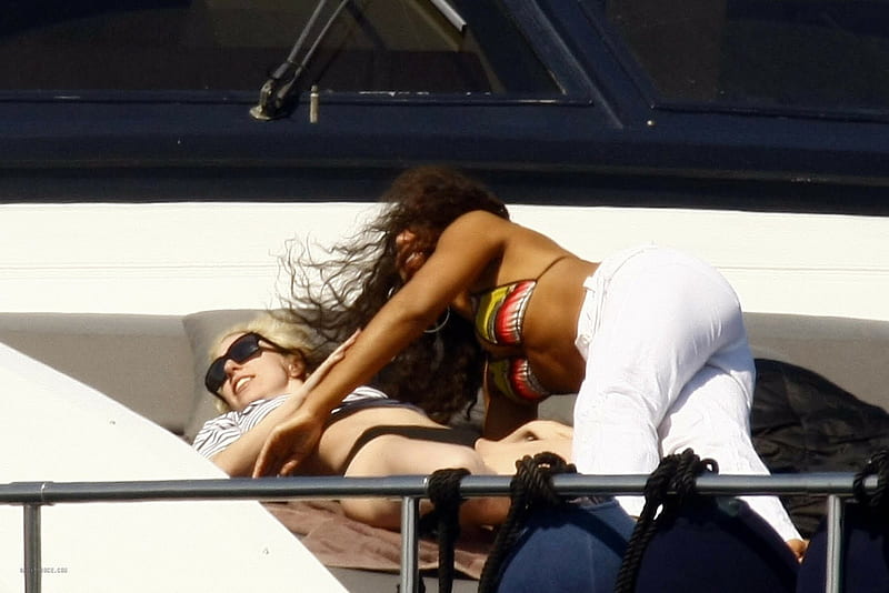 Lady Gaga and friend, boat, sexy, women, HD wallpaper
