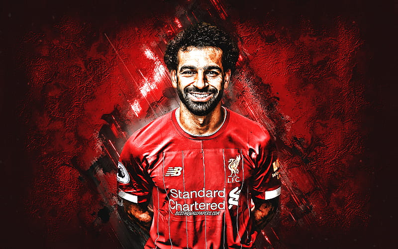 Mohamed Salah, Liverpool FC, hoot, portrait, red stone background, Premier League, Egyptian football player, England, football, HD wallpaper