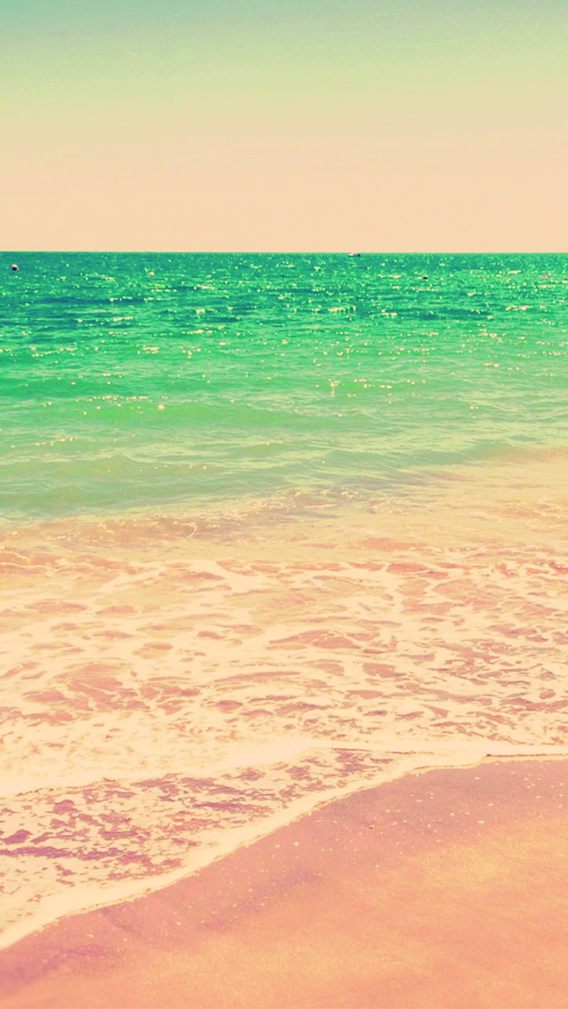 Retro Sea, ocean, beach, blue, sunrise, landscape, gold, water, galaxy, HD phone wallpaper
