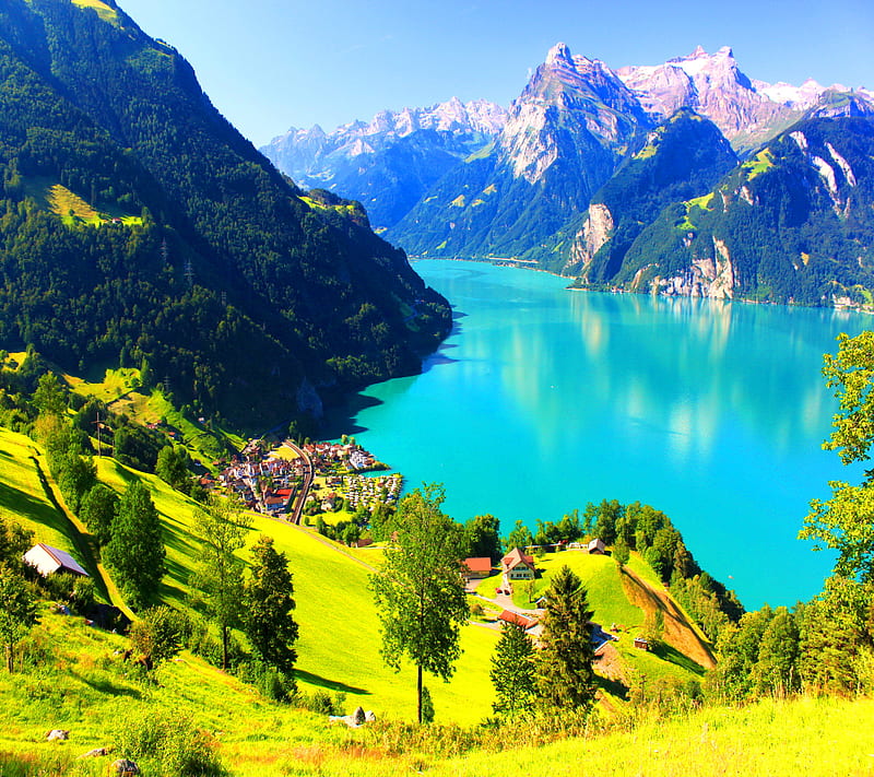 Switzerland, lake mountains, landscape, scenery, HD wallpaper
