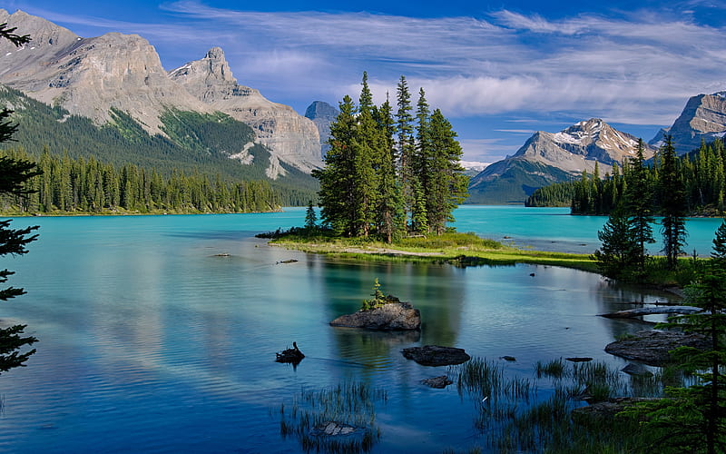 Moraine Lake, glacial lake, emerald lake, mountain landscape, Alberta, Canada, HD wallpaper