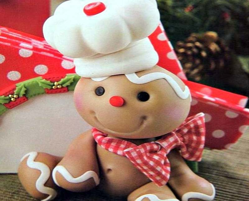 Gingerbread Man, Brown, Red, Man, White, Hat, Gingerbread, HD wallpaper