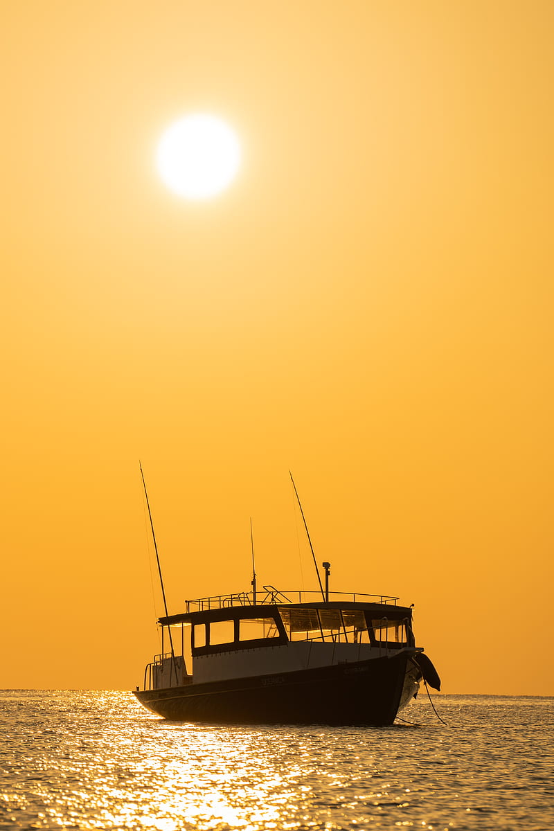 yacht, boat, sea, water, yellow, HD phone wallpaper