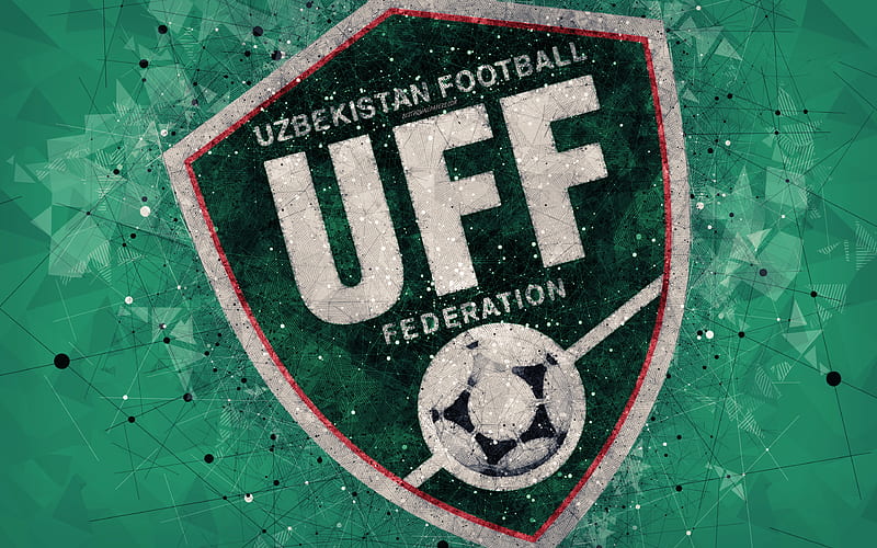 Uzbekistan national football team geometric art, logo, green abstract background, Asian Football Confederation, Asia, emblem, Uzbekistan, football, AFC, grunge style, creative art, HD wallpaper