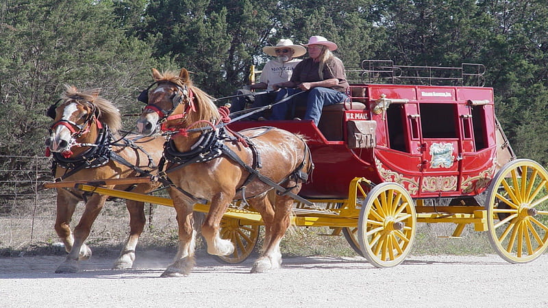 Horse Drawn Mail Wagon, wagon, people, horses, western, cowboys, HD wallpaper