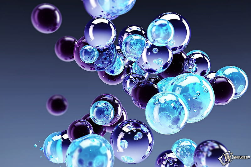 bubbles, water, purple, balls, hot, blue, HD wallpaper