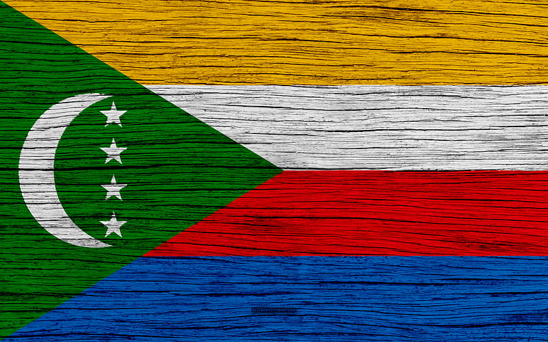 Flag of Comoros Africa, wooden texture, national symbols, Comoros flag, art, Comoro Islands, HD wallpaper