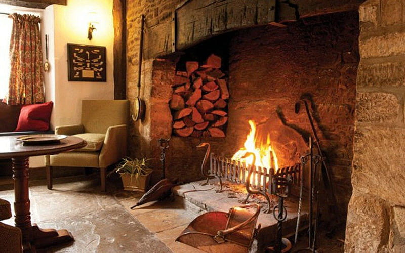 Country fireplace, architecture, fireplace, houses, interior, country