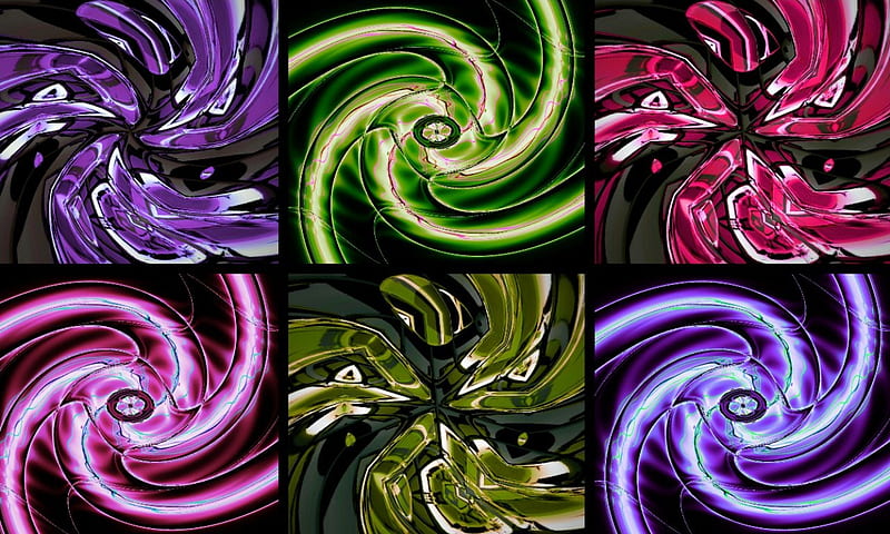 Pinwheel galaxies, colors, collage, abstract, 3D and Cg, HD wallpaper