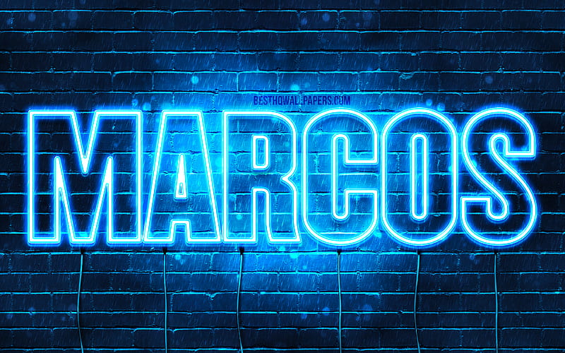 Marcos with names, horizontal text, Marcos name, blue neon lights, with Marcos name, HD wallpaper
