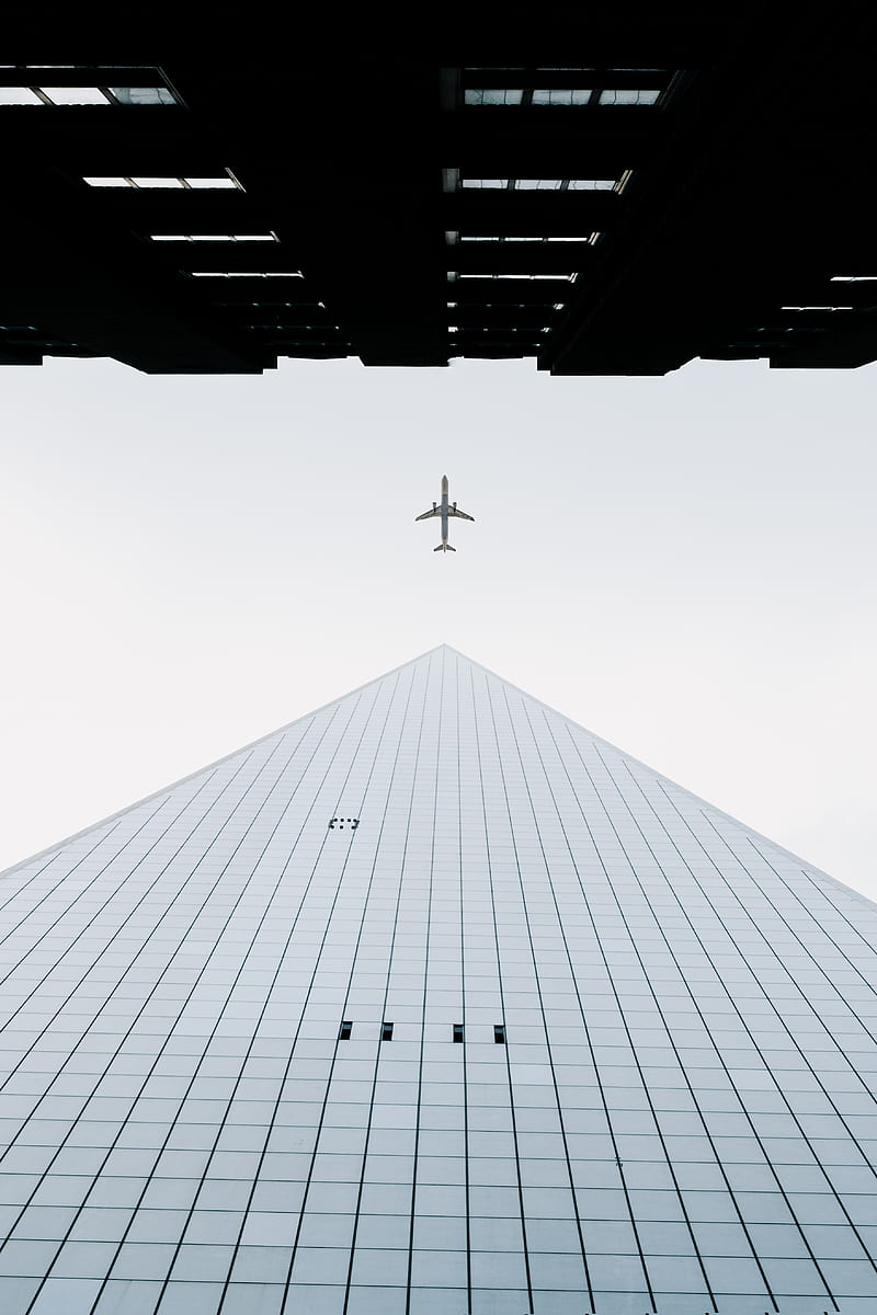 buildings, plane, sky, minimalism, HD phone wallpaper