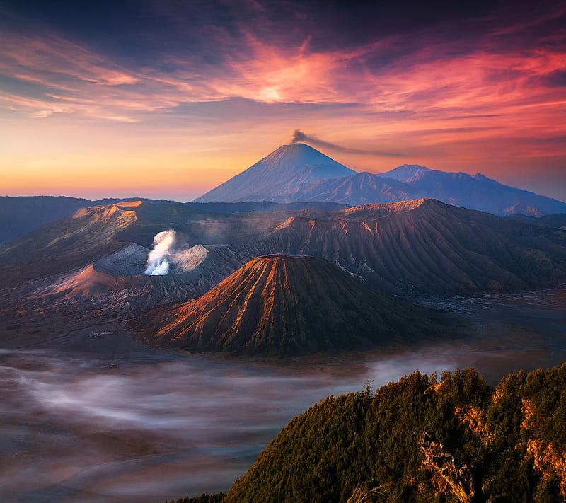 Java, asia, indonesia, mountain, sunset, volcano, HD wallpaper