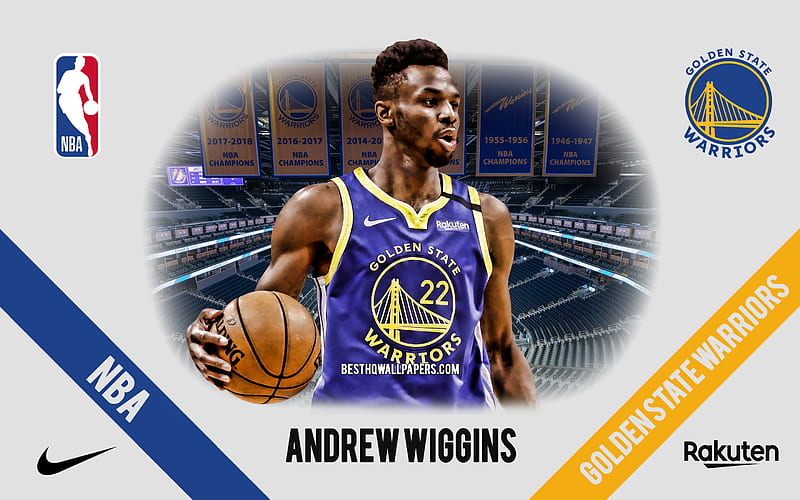 Andrew Wiggins, Golden State Warriors, Canadian Basketball Player, NBA, portrait, USA, basketball, Chase Center, Golden State Warriors logo, HD wallpaper