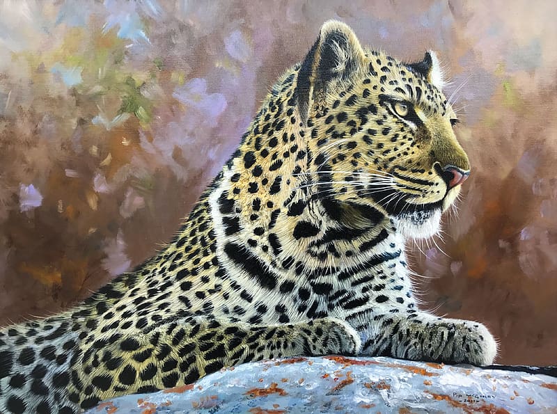 Leopard, big cat, pisici, art, painting, pictura, pip mcgarry, HD wallpaper