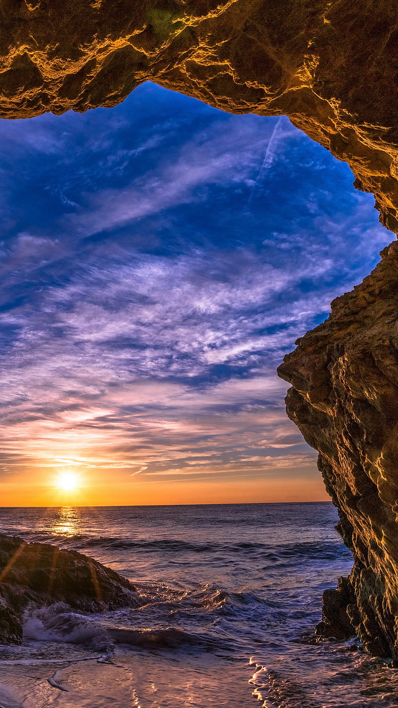 beach, blue, clouds, coast, ocean, paradise, reflection, rock, sea, sky, sun, HD phone wallpaper