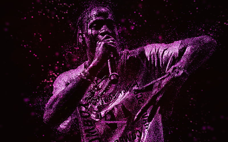 Travis Scott, purple glitter art, black background, American rapper, Travis Scott art, Jacques Berman Webster, American singer, HD wallpaper