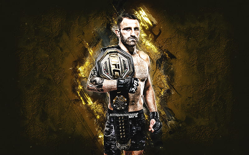 Alexander Volkanovski, MMA, Australian fighter, UFC, portrait, yellow stone background, Ultimate Fighting Championship, HD wallpaper