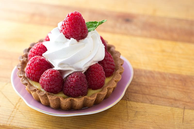 Raspberry Tart, cake, raspberry, cream, tart, HD wallpaper