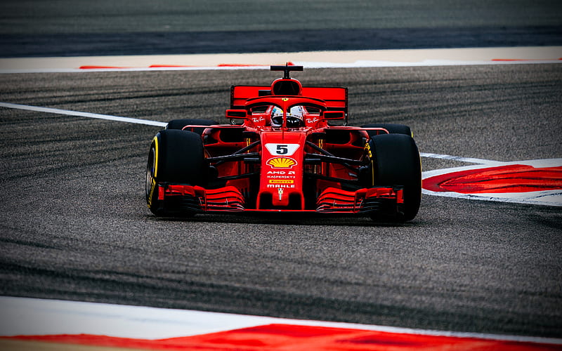 Scuderia Ferrari, raceway, Sebastian Vettel, motion blur, Ferrari SF71H, 2018 cars, HALO, Formula 1, Vettel, Formula One, F1, SF71H, Ferrari, HD wallpaper