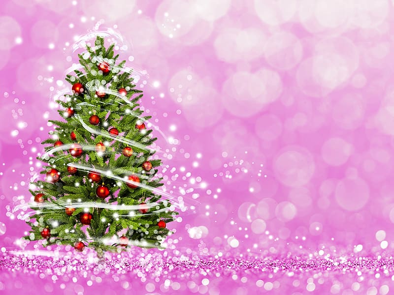 Christmas Christmas tree Balls Fairy lights, Magenta Christmas, HD wallpaper