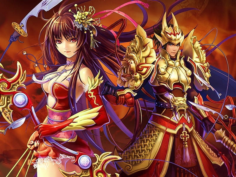 Two Legendary Warriors, warriors, cool, swords, armors, HD wallpaper