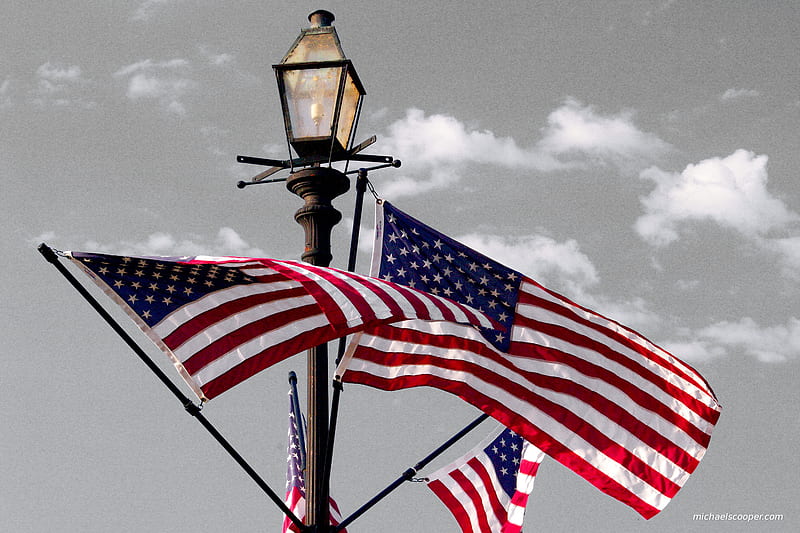 American Streetlight, 4th of july, patriotic, american flags, flag, us flags, uncle sam, stars and stripes, flags, usa, independence day, america, us, HD wallpaper