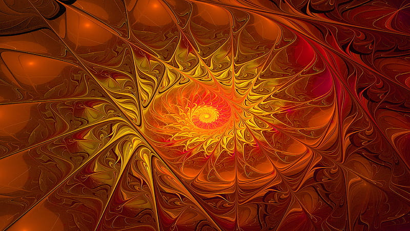 fractal, pattern, funnel, orange, bright, abstraction, HD wallpaper