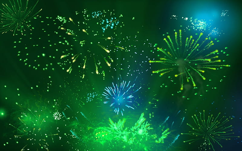 Green Fireworks, abstract, 3d and cg, HD wallpaper