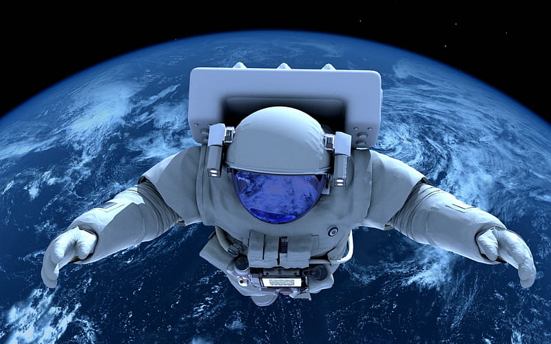 Astronaut Looking Down on the Earth, suit, earth, astronaut, space, HD wallpaper