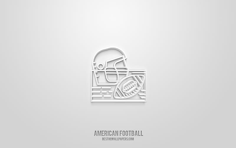 American football 3d icon, white background, 3d symbols, American football, creative 3d art, 3d icons, American football sign, Sports 3d icons, HD wallpaper