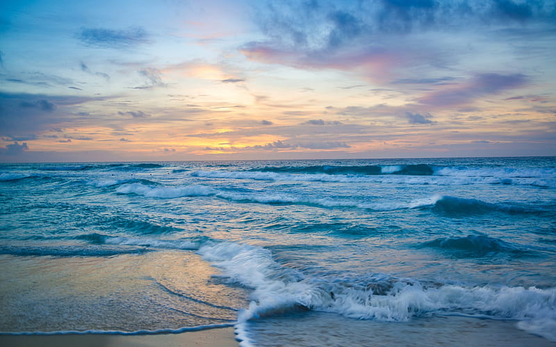 Ocean Waves, ocean, nature, sunrise, clouds, sky, sea, HD wallpaper ...