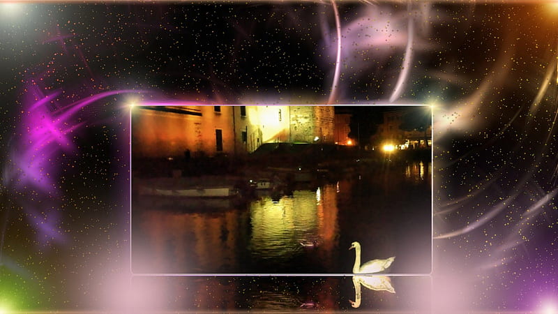 midnight air, art, special, colors, magic, swan, Happy New Year, lake, love, nature, HD wallpaper