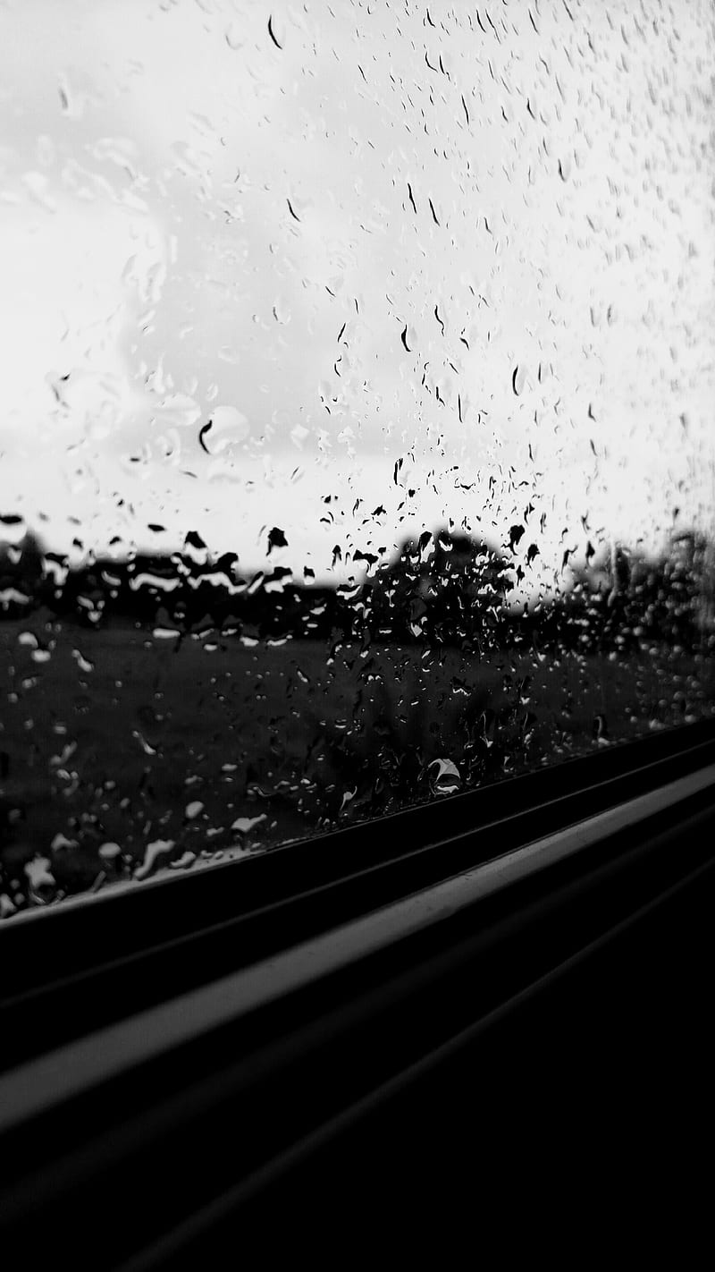 rain drops, blackandwhite, dark, drops, rain, HD phone wallpaper
