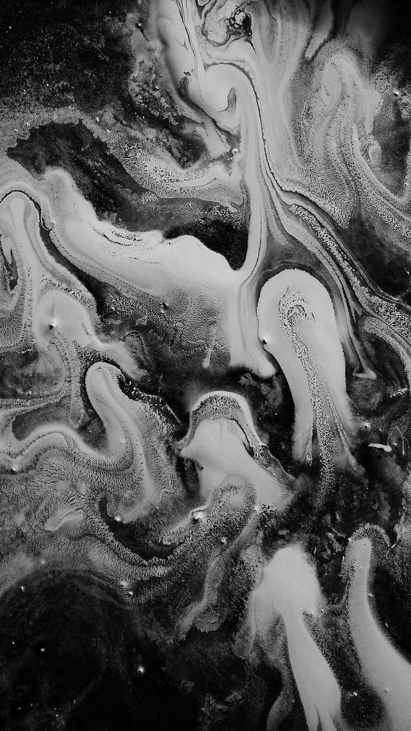 Liquid Paint Abstract, INK, Micro, black white, organic, shapes, HD phone wallpaper