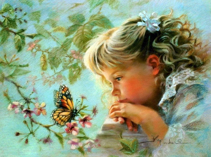 Painting, artist, art, colors, bonito, wonder, abstract, play, butterfly, girl, painter, nature, discovers, child, childhood, other, HD wallpaper