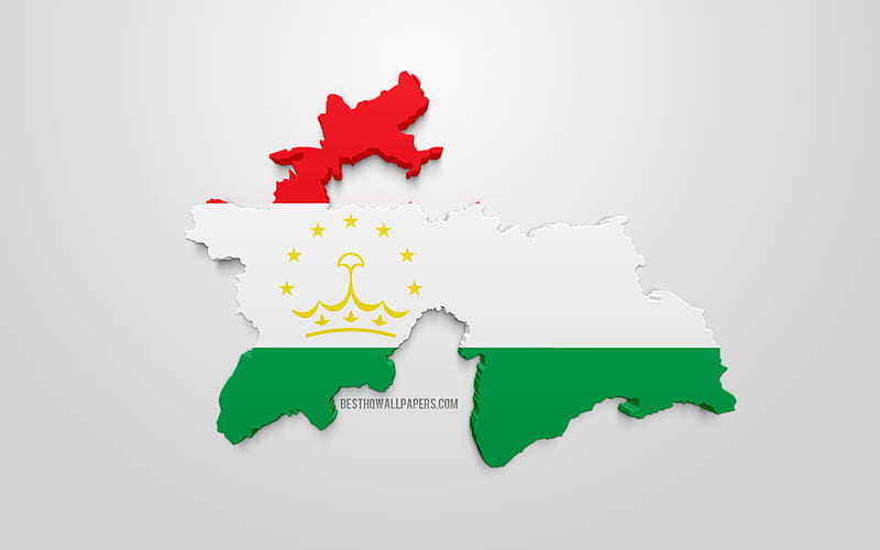 3d flag of Tajikistan, map silhouette of Tajikistan, 3d art, Tajikistan flag, Europe, Tajikistan, geography, Tajikistan 3d silhouette, HD wallpaper