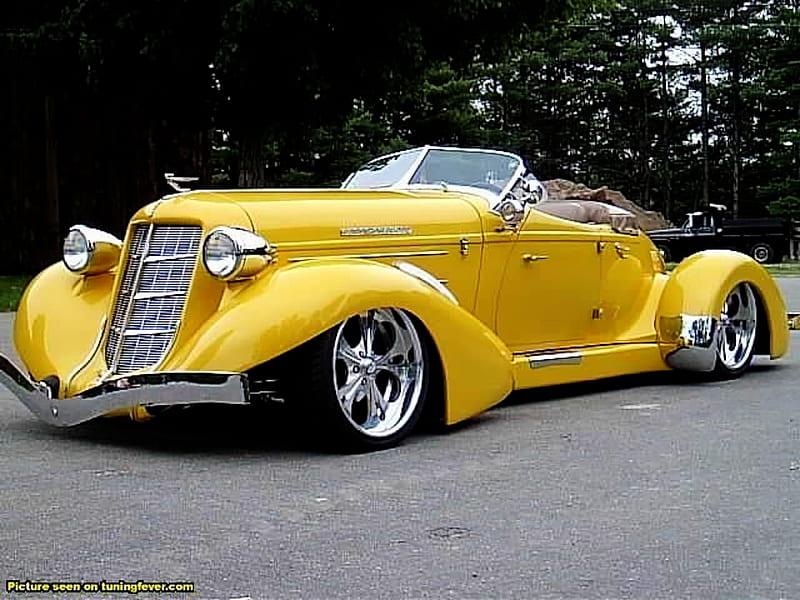 1934 Auburn Speedster, auburn, car, yellow, art deco, speedster, vintage, HD wallpaper