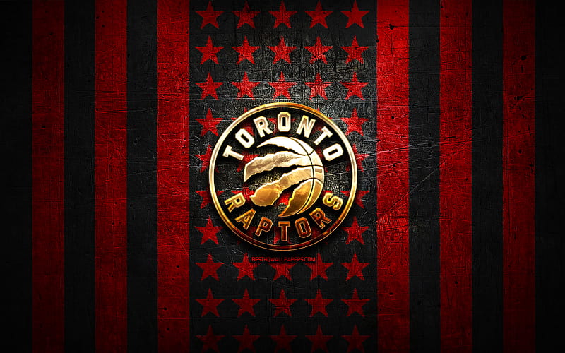 Toronto Raptors flag, NBA, red black metal background, american basketball club, Toronto Raptors logo, USA, basketball, golden logo, Toronto Raptors, HD wallpaper