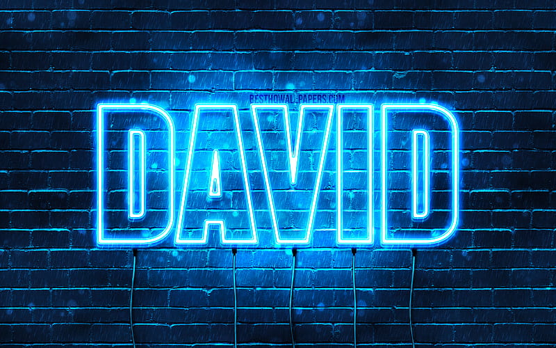 David with names, horizontal text, David name, blue neon lights, with David name, HD wallpaper