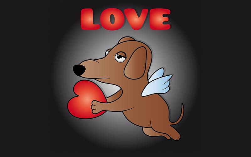 Happy Valentines!, dog, heart, love, wings, vector, HD wallpaper