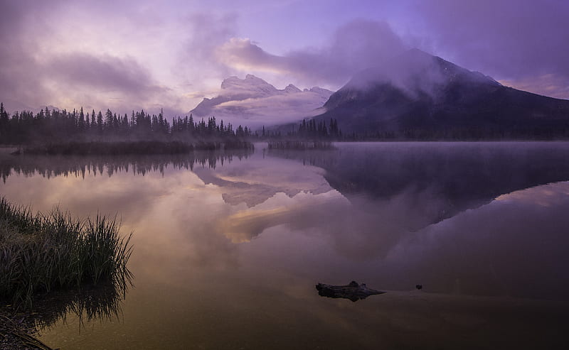 Mountains Sunrise Clear Sky Violet , mountains, sunrise, sky, nature, lake, water, HD wallpaper